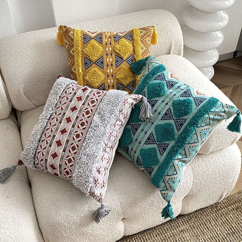 Tuffed Boho Vintage Cotton Pillow Cover