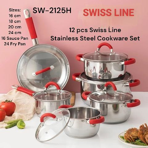 Swiss 12pcs Stainless Steel Cookware Sets Kitchen Cooking Pots for Induction Cooker