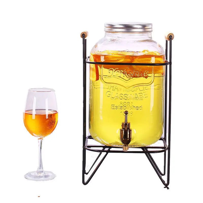 Glass Drink Dispenser with Stand Tap Cocktail Juice Dispenser 5L