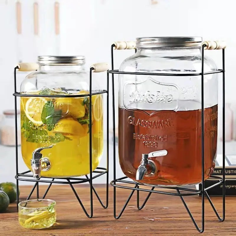 Glass Drink Dispenser with Stand Tap Cocktail Juice Dispenser 5L