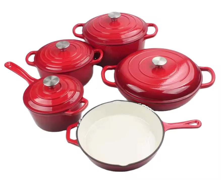 Enamel Cast iron cooking pots Ceramic Enamelled Cast Iron Cookware Set, Oven and Grill Safe