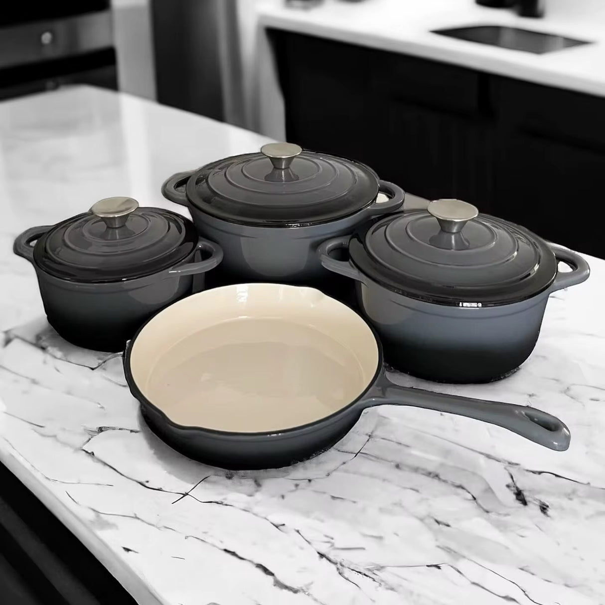 Enamel Cast iron cooking pots Ceramic Enamelled Cast Iron Cookware Set, Oven and Grill Safe