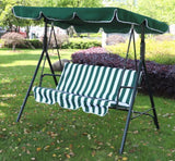 3 Seat Garden Patio Swing Chair With Canopy Green And White Candy Stripe Padded Cushion