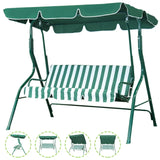 3 Seat Garden Patio Swing Chair With Canopy Green And White Candy Stripe Padded Cushion