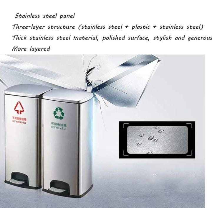 3 in 1 Stainless steel Waste Segregation Dustbin with pedal and Detachable Plastic bin