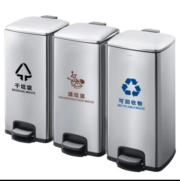 3 in 1 Stainless steel Waste Segregation Dustbin with pedal and Detachable Plastic bin