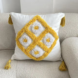 Yellow Embroidery Cushion Cover Geometric Tassels Pillow Cover 45x45cm