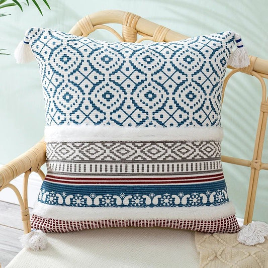 45x45cm Bohemia Cushion Cover Geometric Tufted Boho Ethnic Pillowcase with Tassels