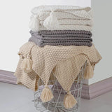 Knitted Throw Blanket with Tassel Knit Blanket for Couch Chair Bed