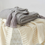 Knitted Throw Blanket with Tassel Knit Blanket for Couch Chair Bed