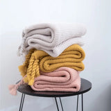 Knitted Throw Blanket With Tassels  Fringe Throw for Couch Bed Sofa