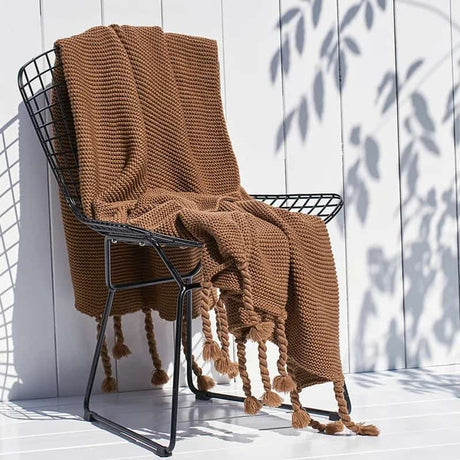 Knitted Throw Blanket With Tassels  Fringe Throw for Couch Bed Sofa