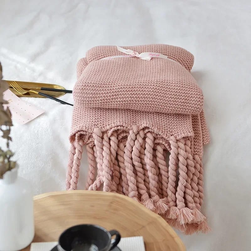 Knitted Throw Blanket With Tassels  Fringe Throw for Couch Bed Sofa