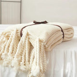 Knitted Throw Blanket With Tassels  Fringe Throw for Couch Bed Sofa