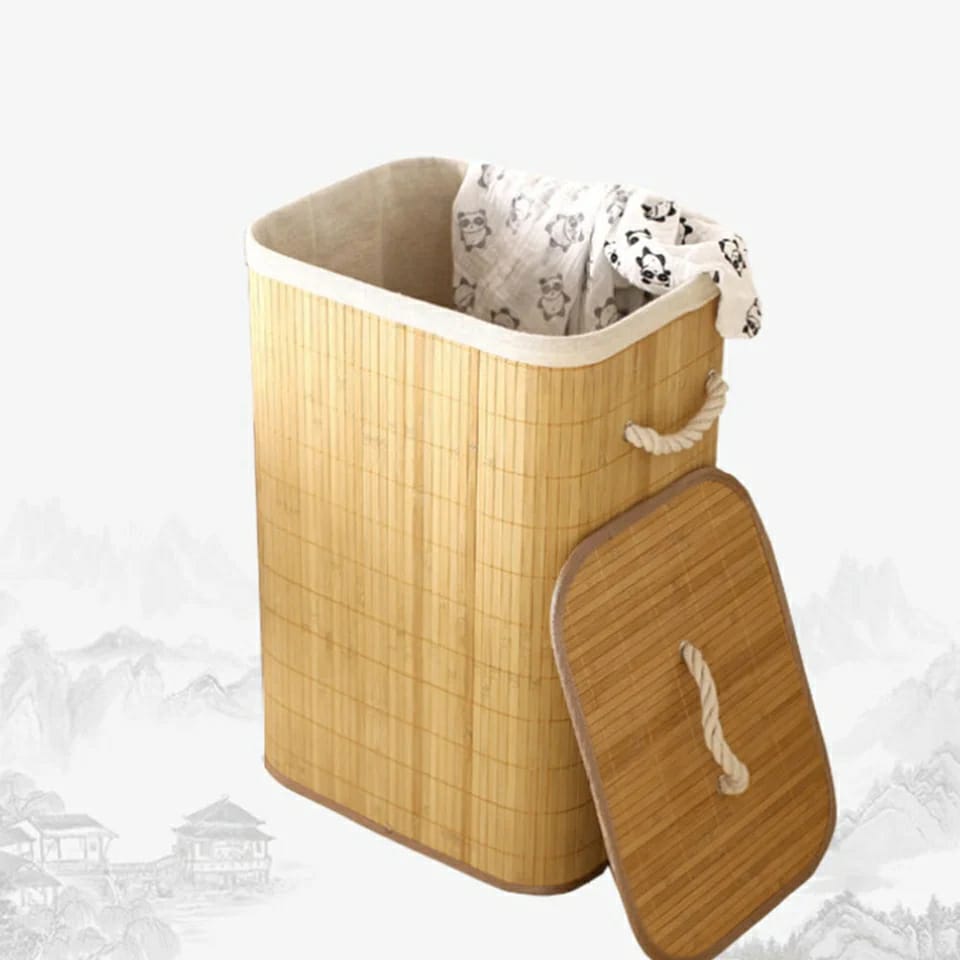 Wooden Laundry Hamper with Lid, Bamboo Laundry Basket with HandlesLaundry Basket