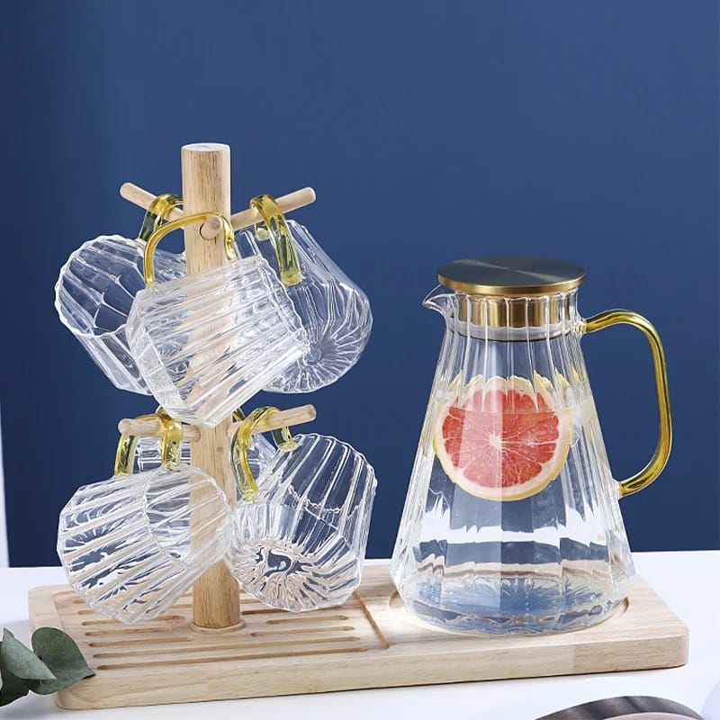 Glass Decanter Kettle Cups Set Water Lemonade Filter Jug Juice Milk Pitcher