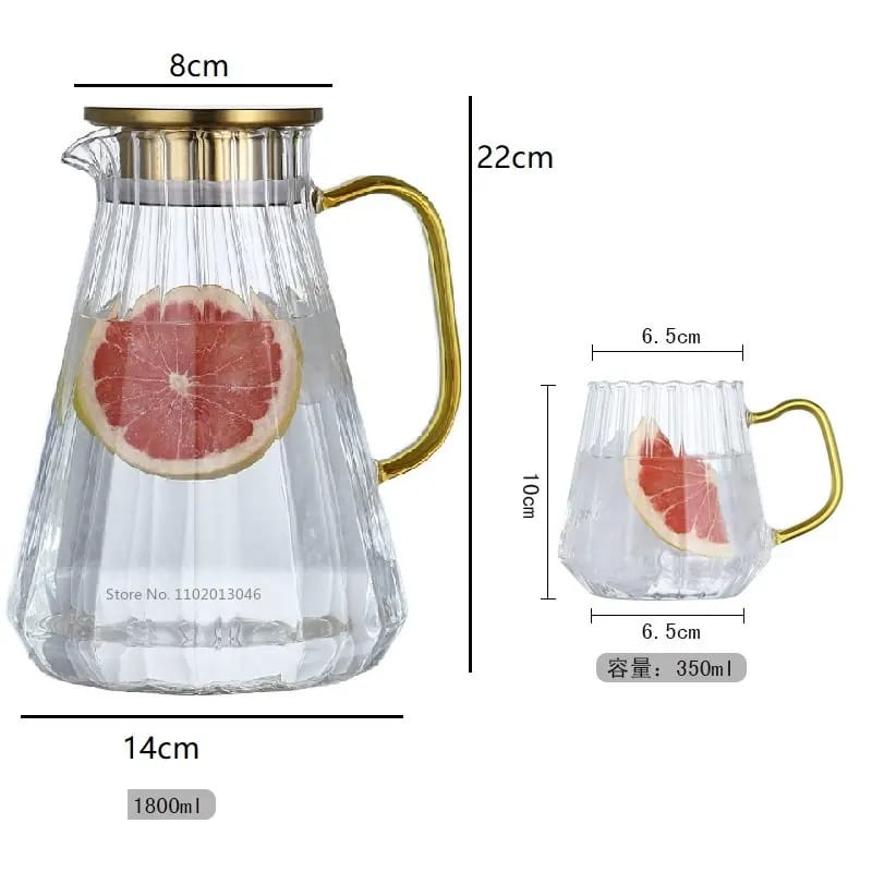 Glass Decanter Kettle Cups Set Water Lemonade Filter Jug Juice Milk Pitcher