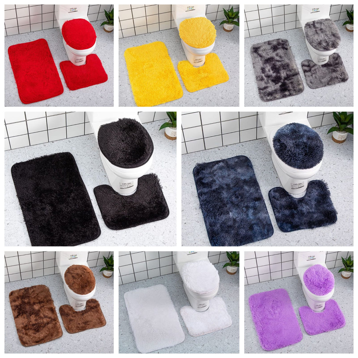 3 in 1 Fluffy Soft Microfiber Bathroom Rugs  Bath Toilet Mats