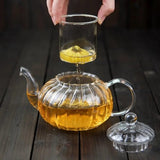 Stripped High Borosilicate glass Tea Coffee pot With Infuser