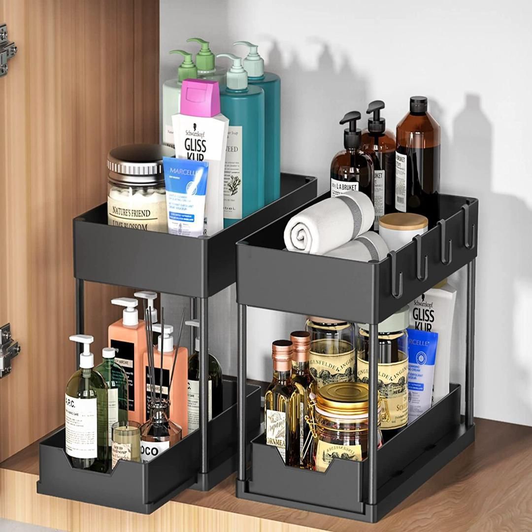 Double Sliding Under Sink Organizers and Storage 2 Tier Bathroom Storage and Organization Storage Shelf