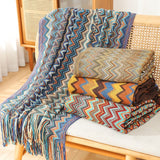 Bohemian Knitted Throw Blanket With Tassel