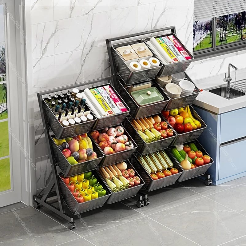 Multifunctional Metallic Kiktchen Shelf Vegetable Fruits Cart Storage Rack