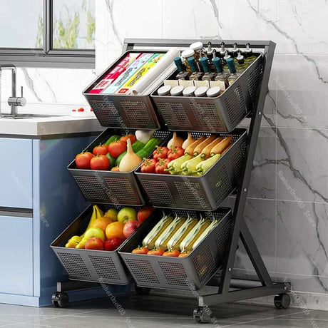 Multifunctional Metallic Kiktchen Shelf Vegetable Fruits Cart Storage Rack