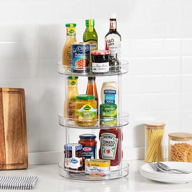 3 Tier Clear Lazy Susan Organizer, 9-Inch Rotating Lazy Susan Turntable for Cabinet Plastic Lazy Susan Spice Rack Organizer