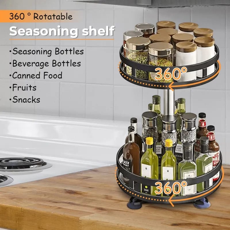 2 Tier Rotating Seasoning Organizer Metal Lazy Susan Spice Rack