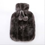 Cosy Faux Fur Pom Pom Hot Water Bottle - 2 Litre