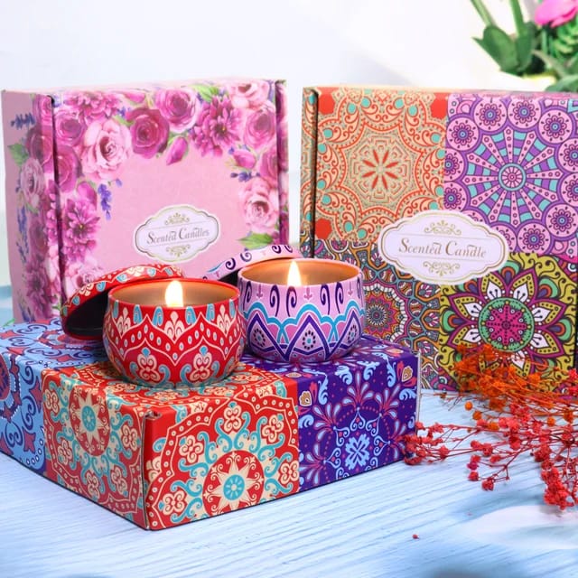 100% Soy Wax Scented candles with petals gift set