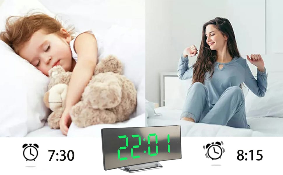 Digital Alarm Clock Bedside, LED Bedside Clock with 7" Curved Screen