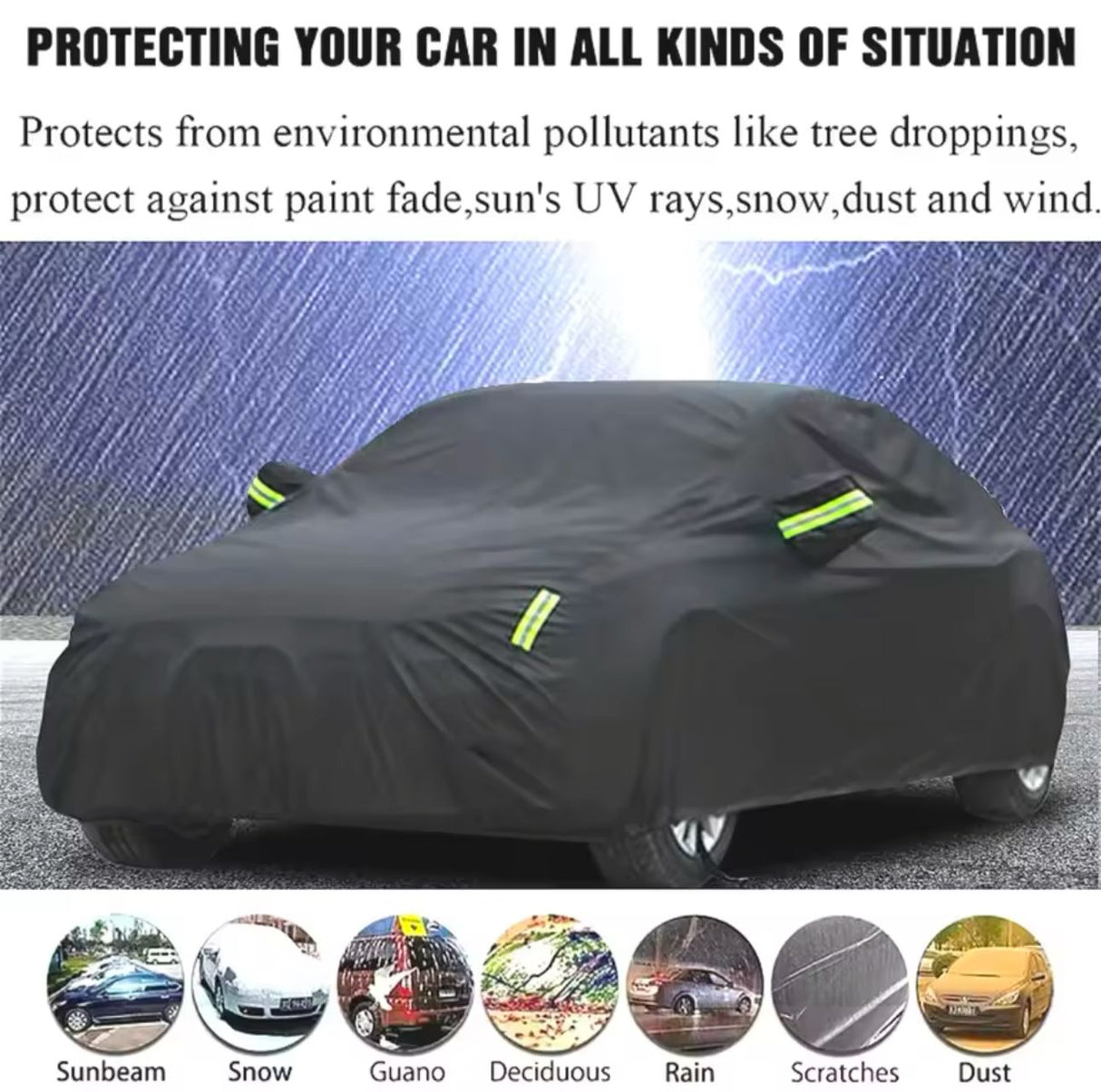 Universal Black Car Cover with fleece on the inside part &amp; Has Reflector on the sides