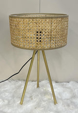 Metallic Glow Table Lamp with Wooden Net Shade - Gold