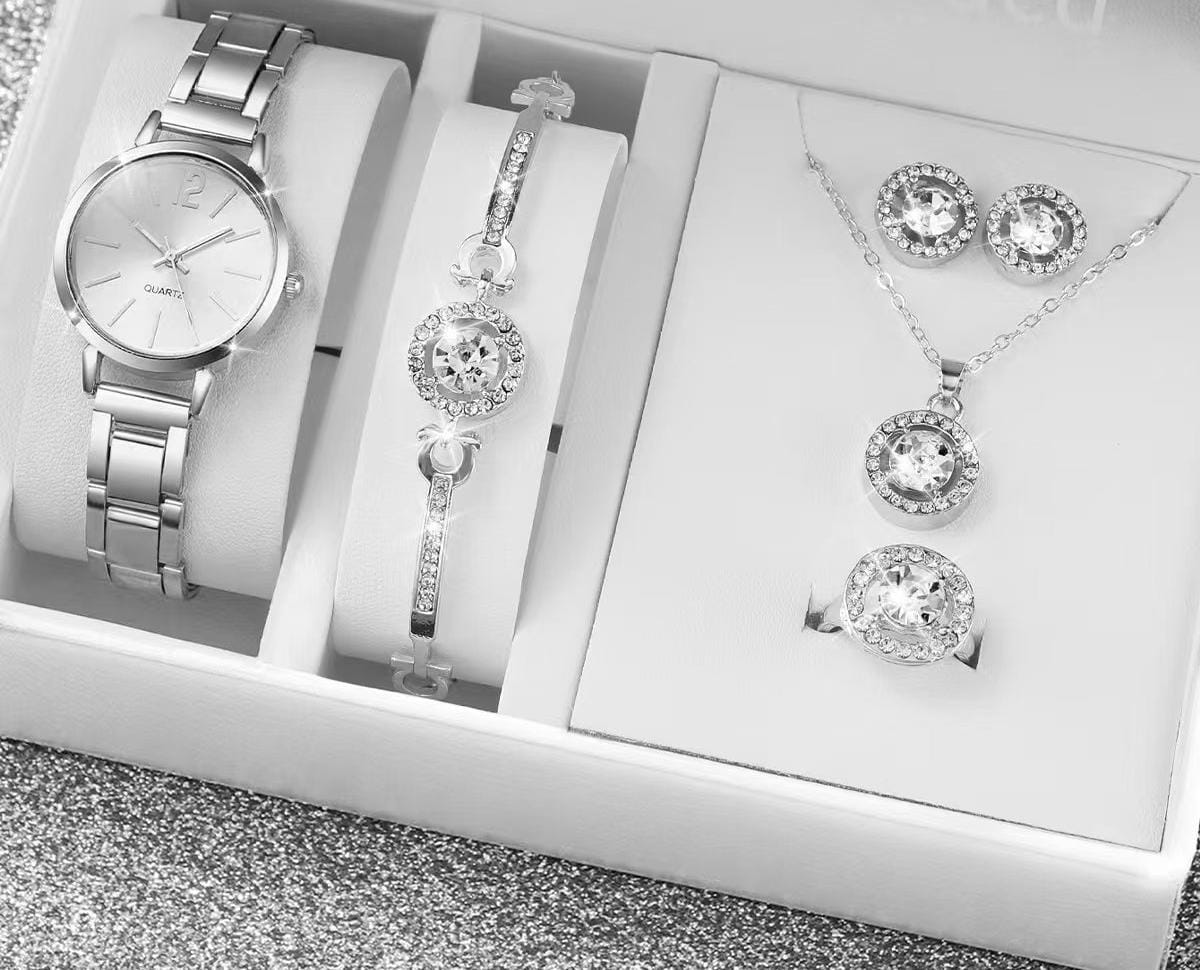 5Pcs Ladies Watch Gift Set Silver