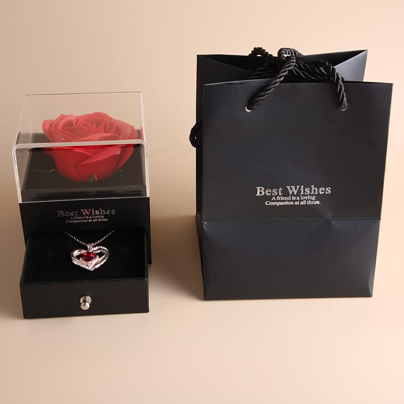 Heart shaped red rose necklace with gift box