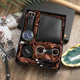 Luxury Men's Watch Set Fashion Men Quatrz Sport Wristwatch Leather Folding Wallet USB Cable Keychain Gift for Men