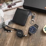 Luxury Men's Watch Set Fashion Men Quatrz Sport Wristwatch Leather Folding Wallet USB Cable Keychain Gift for Men