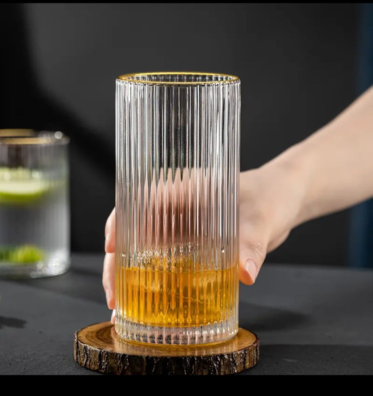 6pcs Unique Diamond Highball Glass Set – 400ml With Gold Rim