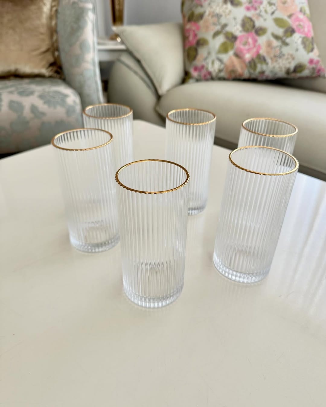 6pcs Unique Diamond Highball Glass Set – 400ml With Gold Rim