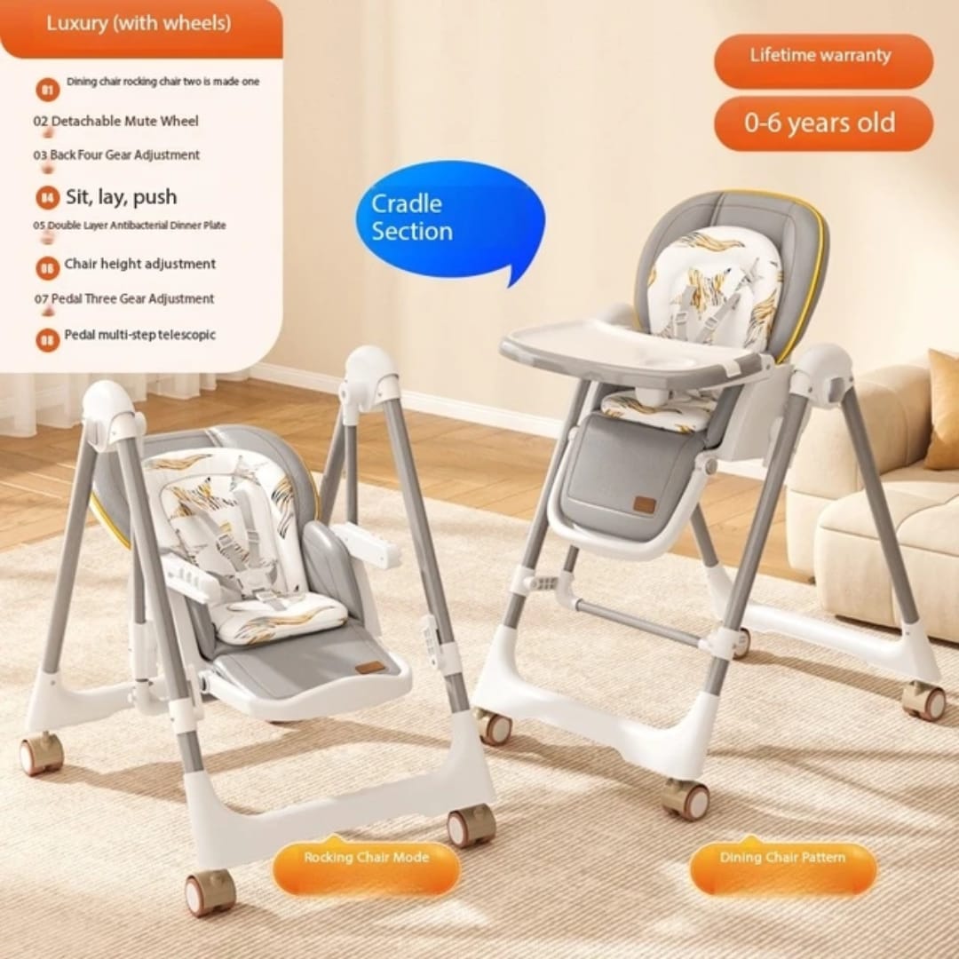 Multi-Functional Baby Feeding Chair with Swing, Recline &amp; Wheels | Convertible High Chair