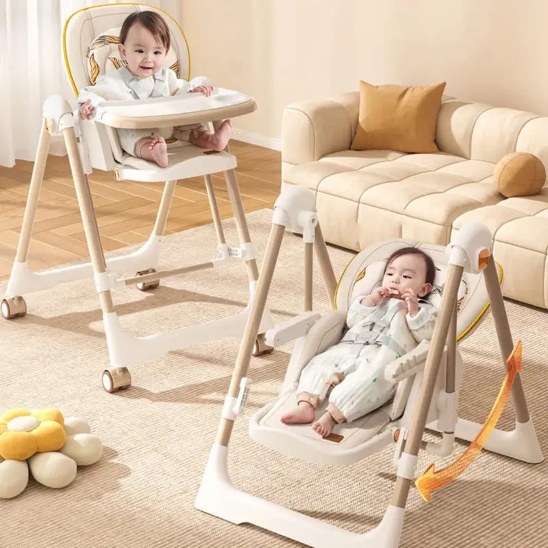 Multi-Functional Baby Feeding Chair with Swing, Recline &amp; Wheels | Convertible High Chair