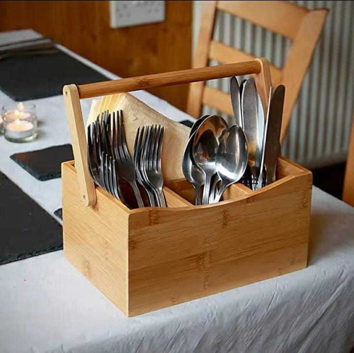 Portable countertop/kitchen cutlery organizer with handle