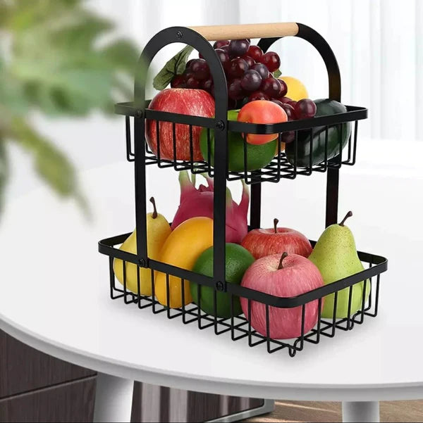 2 tier metallic fruit basket