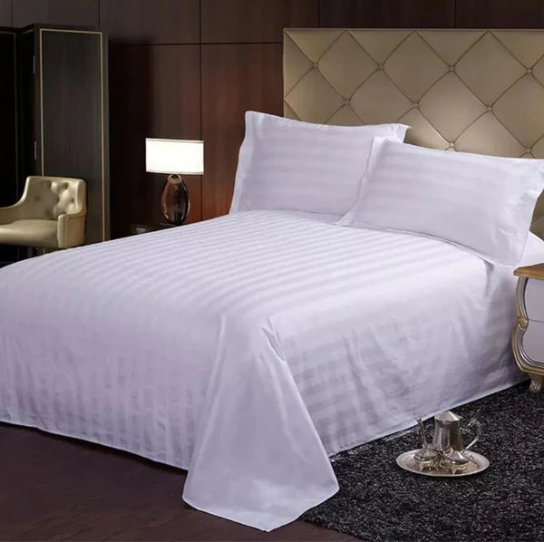 7*8ft Hotel Quality Cotton White satin stripped bedsheets