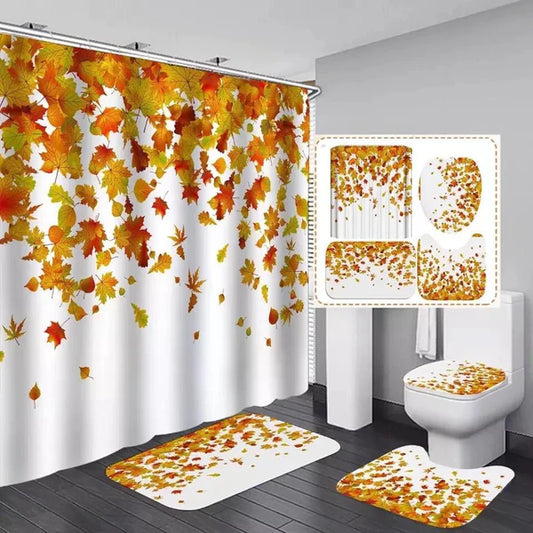 4 in 1 Bathroom sets with shower curtain and rugs