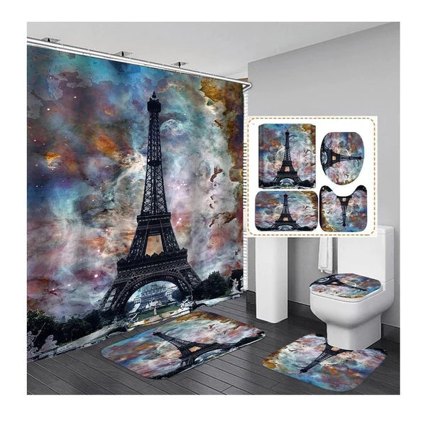 4 in 1 Bathroom sets with shower curtain and rugs