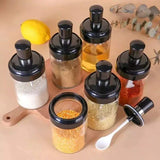 Glass jar with honey dipper, oil brush or spice scooping spoon 3pcs