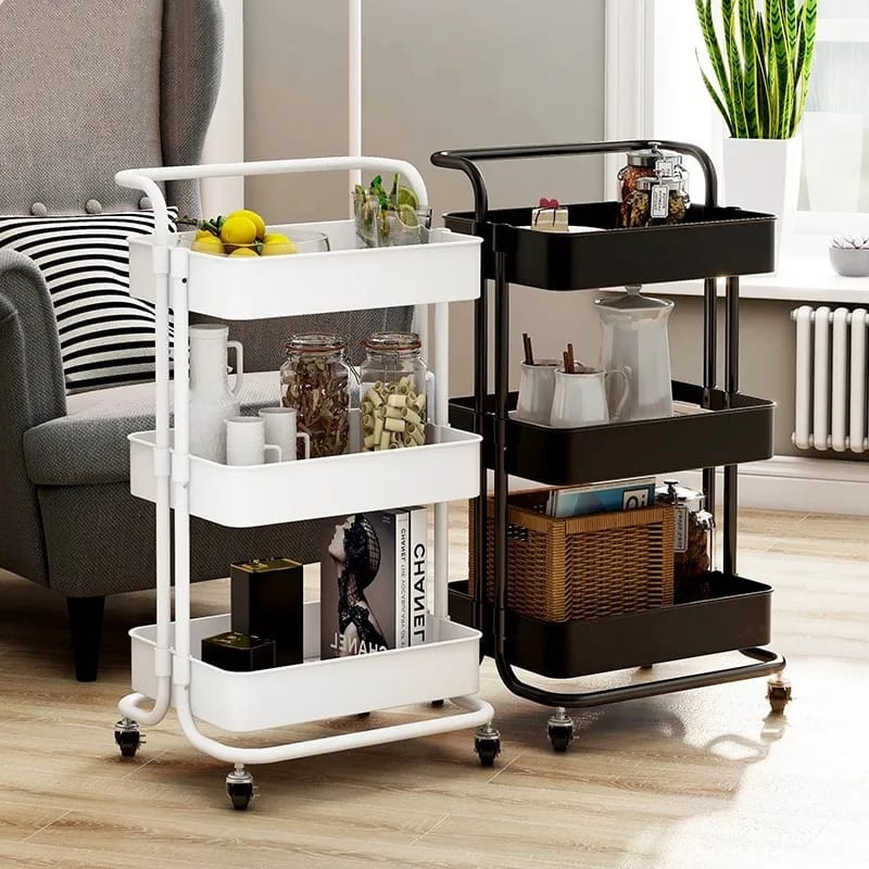 Multi-functional movable trolley storage rack( Plastic with Metallic Stand)