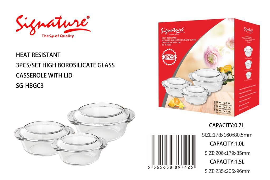 3 pcs Round Casserole set with Glass Lid